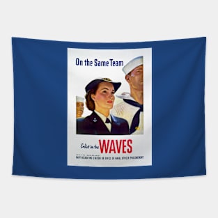 Restored Reprint of World War II US Navy WAVES Recruitment Poster Print Tapestry