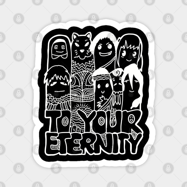 All The Characters In To Your Eternity Or Fumetsu No Anata E Anime Are Drawn With Cool And Cute White Doodles (Transparent) Magnet by Animangapoi