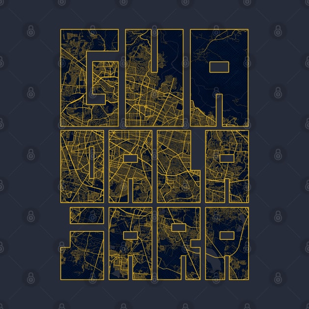 Guadalajara, Mexico City Map Typography - Gold Art Deco by deMAP Studio