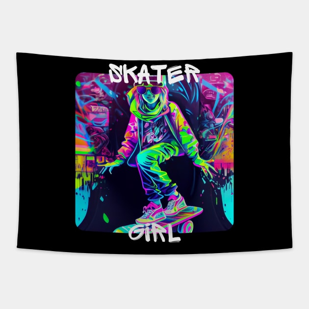 Skater Girl - cool girl skates on the street 1 Tapestry by PD-Store