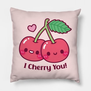 Cute Cherries I Cherry You Love Pun Pillow