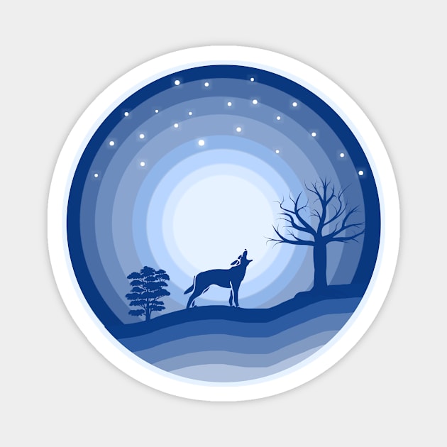 Moonlit Serenade - Majestic Wolf Howling in the Starry Night Magnet by Salaar Design Hub