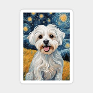 Maltese Dog Breed Painting in a Van Gogh Starry Night Art Style Magnet