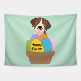 German Shorthaired Pointer Puppy with Easter Basket and Colorful Eggs Tapestry