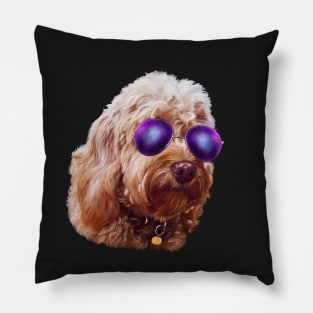 Cool Cute Cavapoo Cavoodle puppy dog Face with sunglasses  - cavalier king charles spaniel poodle, puppy love Pillow