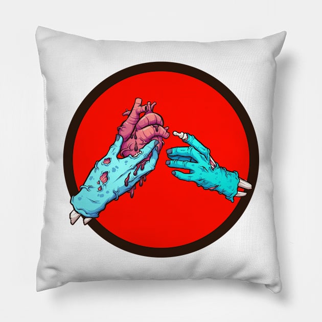 Bony and Clyde Skeleton Hands Heart in Hand- Zombie Romance Pillow by PosterpartyCo