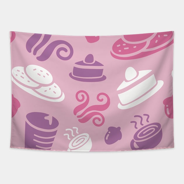 Pink Cafe Vibe Coffee Dessert Sweets Pattern Tapestry by mil.creates