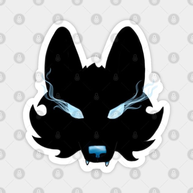 Blue Eyed Black Wolf Mask Magnet by Lady Lilac