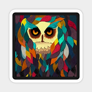 Abstract owl with leaves Magnet