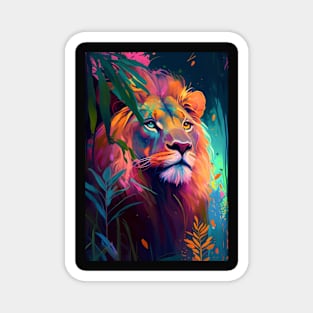 Lion Animal Portrait Painting Wildlife Outdoors Adventure Magnet