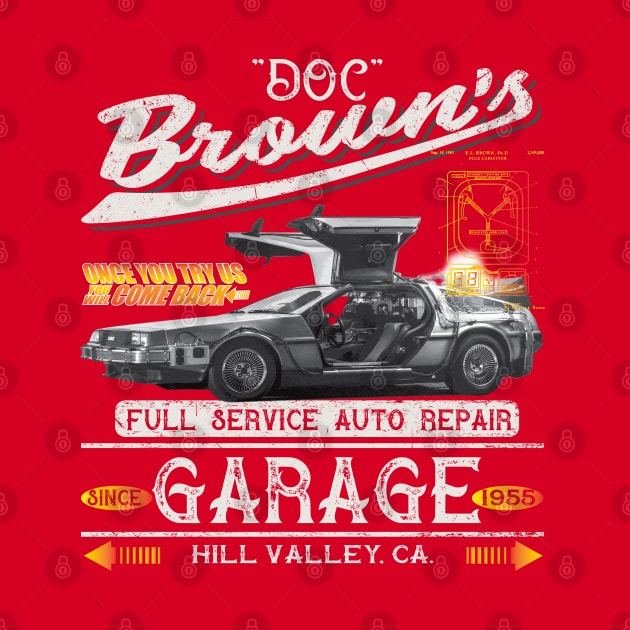 Doc Brown's Auto Repair Shop by Alema Art