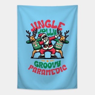 Paramedic - Holly Jingle Jolly Groovy Santa and Reindeers in Ugly Sweater Dabbing Dancing. Personalized Christmas Tapestry