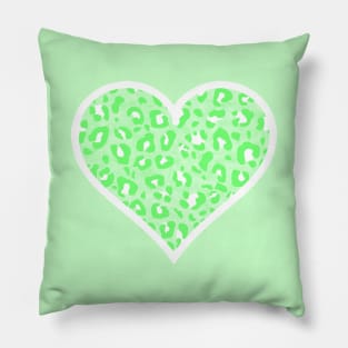 Green and White Leopard Print Heart Pillow