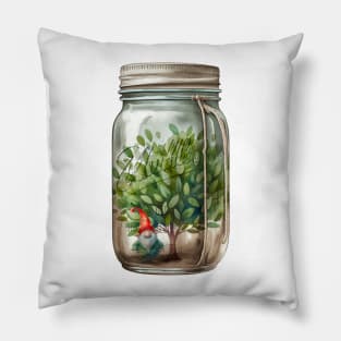 Whimsical Gnome Under Tree in Jar Pillow