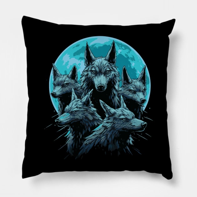 Wolf Pack Moon. Five Wolves Moon Pillow by tatadonets