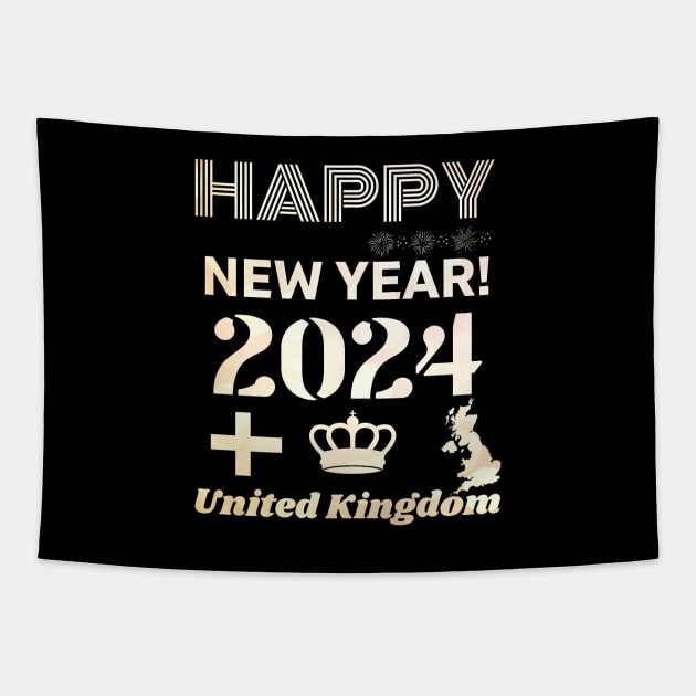 Happy New Year 2024 United Kingdom Tapestry by Jimmynice