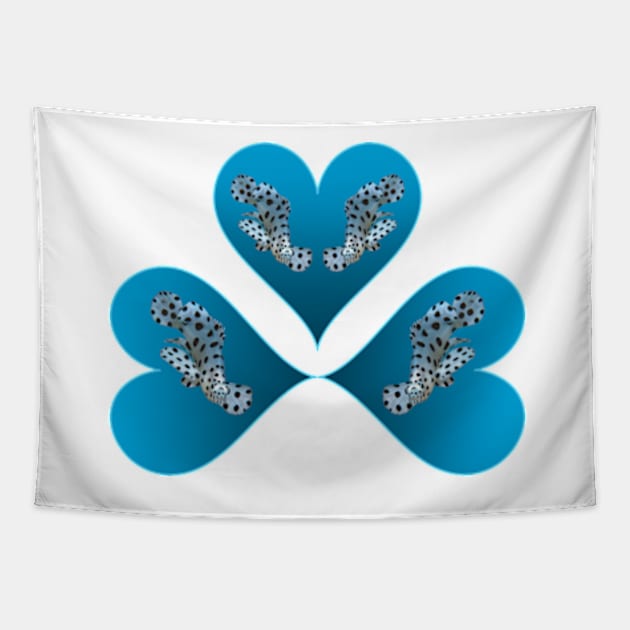 Heart Design | Grouper Trio in 3 Blue Hearts | White Background | Tapestry by Ute-Niemann