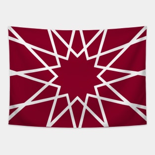 White Islamic Geometric Pattern Stars on Dark Pink Background Tapestry