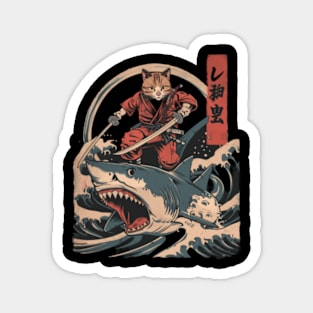 Cat Riding Shark Marine Odyssey Magnet