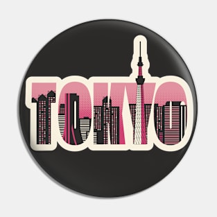 Retro Tokyo Skyline Word Art // Tokyo Lover Pin