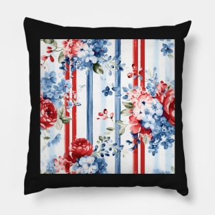 Red White and Blue Patriotic Shabby Floral Pillow