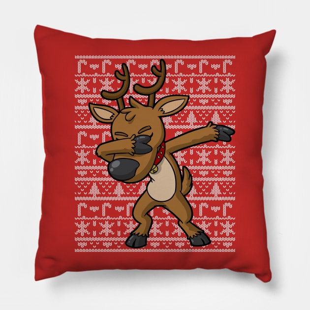 Dabbing Reindeer Ugly Christmas Sweater Pillow by E