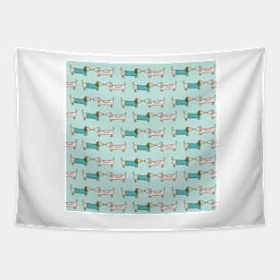 Cute dachshunds in light blue background Tapestry