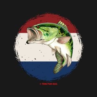 Largemouth Bass with Red, White and Blue Background T-Shirt