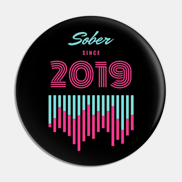 Sober Since 2019 Alcoholic Recovery Pin by RecoveryTees