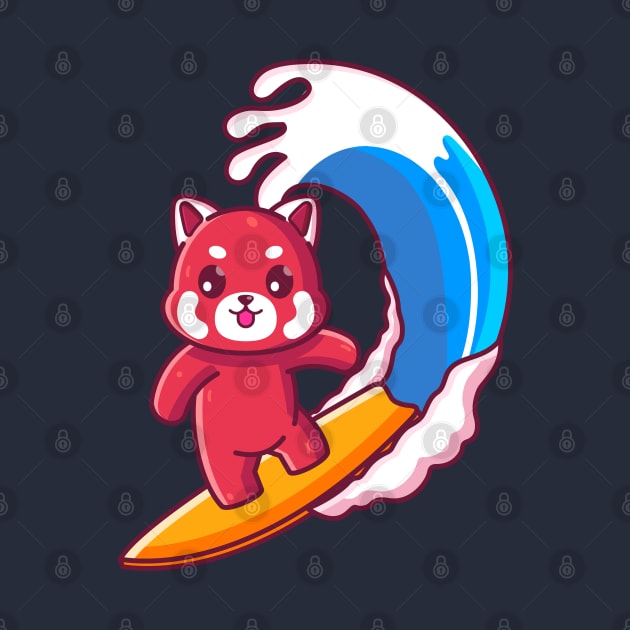 Cute red panda surfing summer vacation by Ardhsells