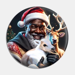 Santa Claus Holding A Baby Reindeer Pin