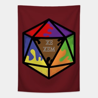 Rainbow Pronoun Pride D20 Xe/Xem Tapestry