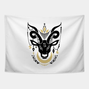 Black and Gold Zodiac Sign CAPRICORN Tapestry