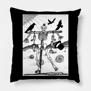 Skeleton scarecrow ravens Halloween drawing Pillow