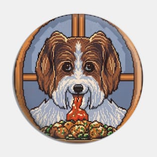 pixel art dog in mirror eating meatballs Pin