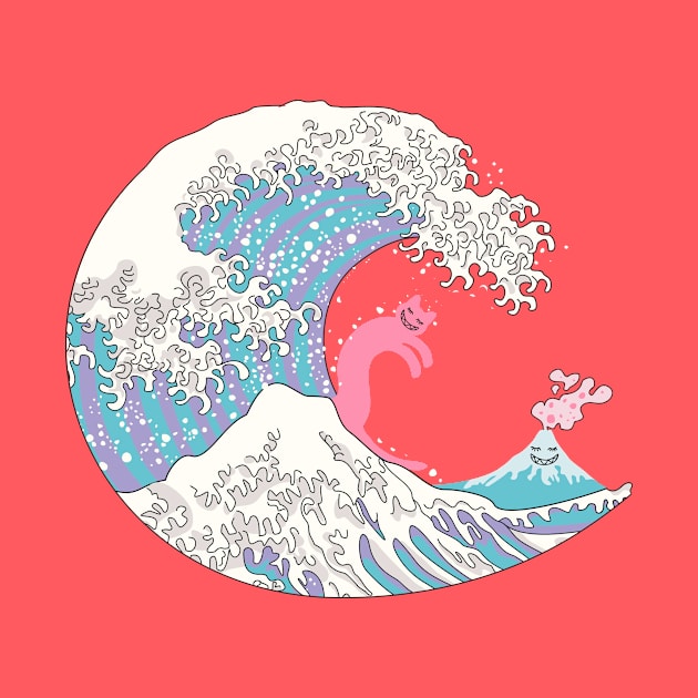 Psychodelic Bubblegum Kunagawa Surfer Cat by XOOXOO