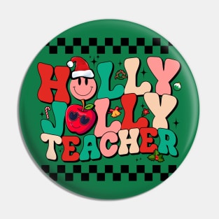 Vintage Groovy Holly And Jolly Teacher Santa Christmas 2023 Pin