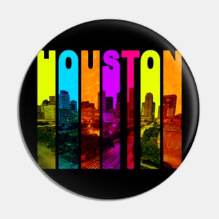 Retro Houston Texas Cityscape Skyline Pin