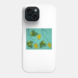 yellow leaves and palms on blue Phone Case