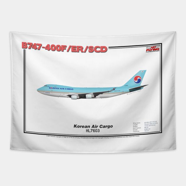 Boeing B747-400F/ER/SCD - Korean Air Cargo (Art Print) Tapestry by TheArtofFlying