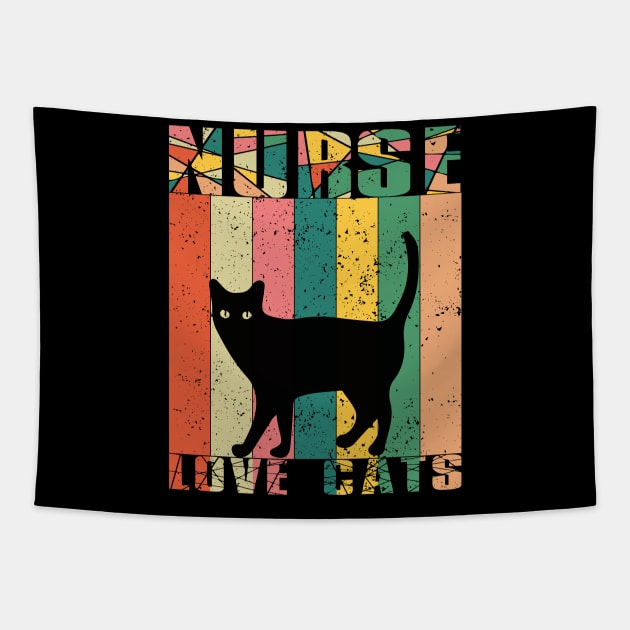 Nurse Who Loves Cats Retro Sunset Tapestry by SbeenShirts