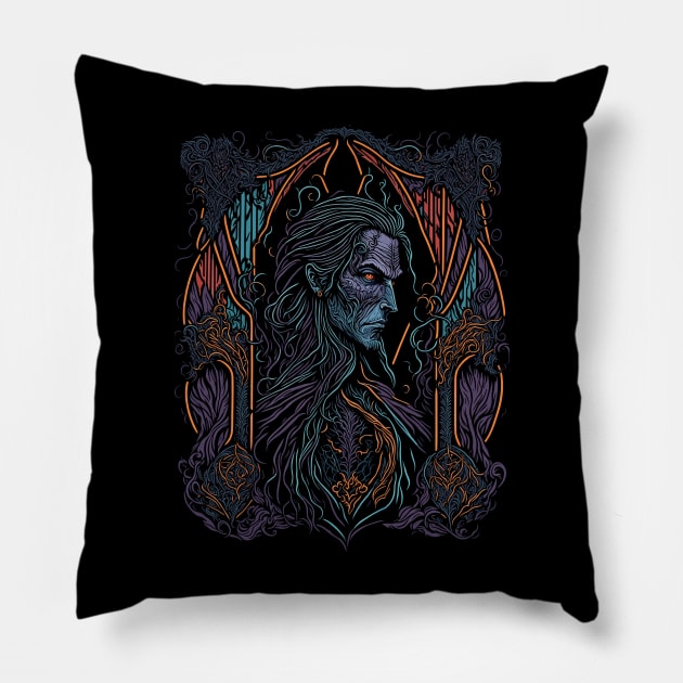 Gothic Dracula- Vampire Illustration Pillow by ElMass