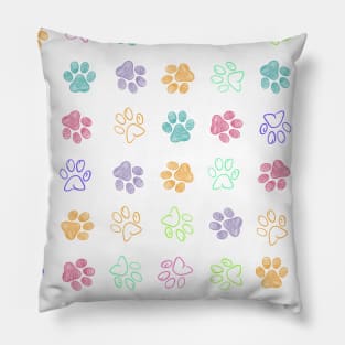 Colorful doodle paw print Pillow