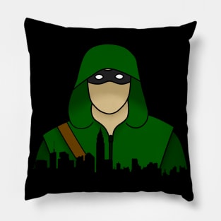 The Green Arrow with city skyline Pillow