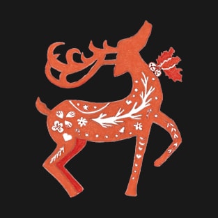 Orange and Red Holiday Reindeer with Pattern T-Shirt