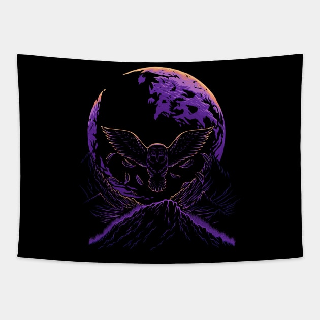 Vibrant Retro Night Owl Tapestry by malaqueen