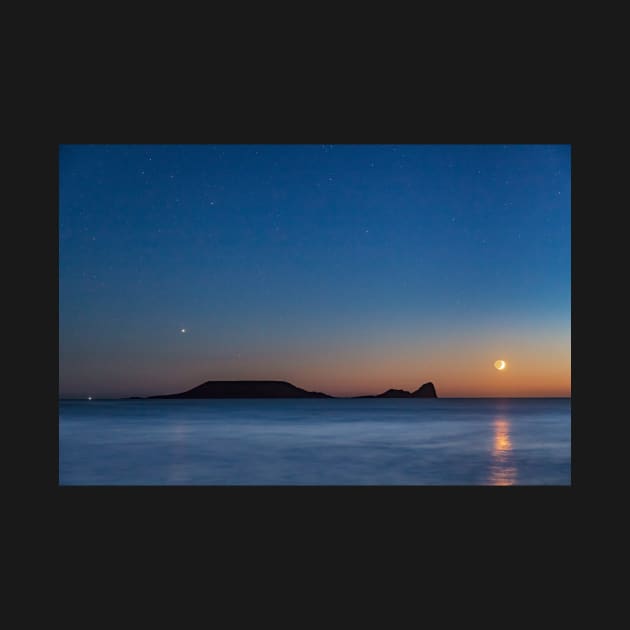 Worms Head with the Moon Setting by dasantillo