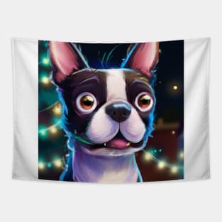 Cute Boston Terrier Drawing Tapestry