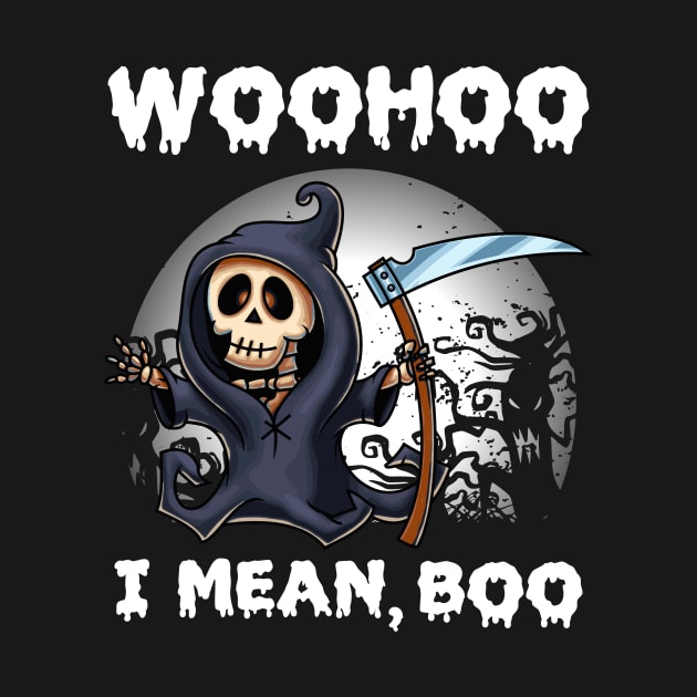 Woohoo i mean Boo funny cute skeleton Halloween by jodotodesign