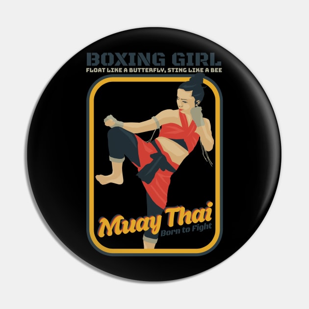 Vintage Muay Thai Boxing Girl Pin by KewaleeTee